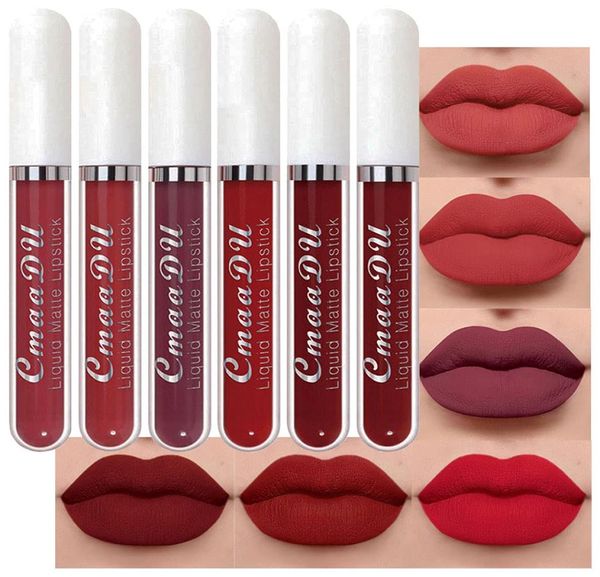 6 piezas Matte Liquid Lipstick Set Lip Gloss Cmaadu 24 horas de largo duración Red Dark Red8236700