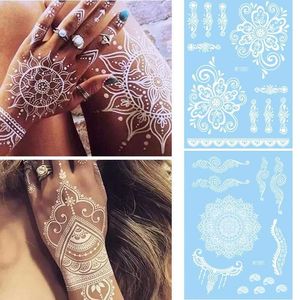6pzo Tattoo Transfert tatouage au henné blanc pour femmes tatouages temporaires imperméables Art Mehndi Autocollant pour main Hena Hena Transfert Water Tattoo 240427