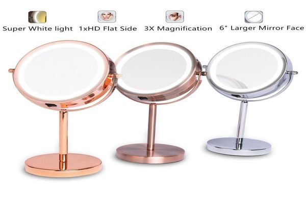 6quot 1x3x Miroir à double face agrandissement avec support 18 LED MADEUR DE MALUPE DE TABLEUTS ÉCLAINE