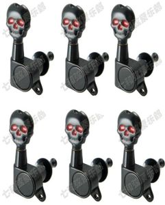 Accessoires de guitare noire 6r pour guitare électrique Bouton Skull Portes de réglage des tours Machine Heads Guitar Parts5080396