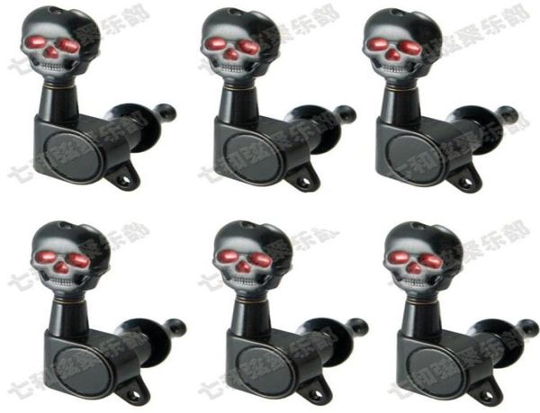 Accesorios de guitarra negra 6R para cuerdas de guitarra eléctrica, clavijas de afinación con botón de Calavera, afinador de llaves, cabezales de máquina, piezas de guitarra 6299035