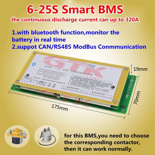 6S 7S 10S 13S 16S 20S 24S 25S 300A BMS intelligent avec communication Bluetooth App RS485 pour batterie Li-ion Lifepo4 LTO