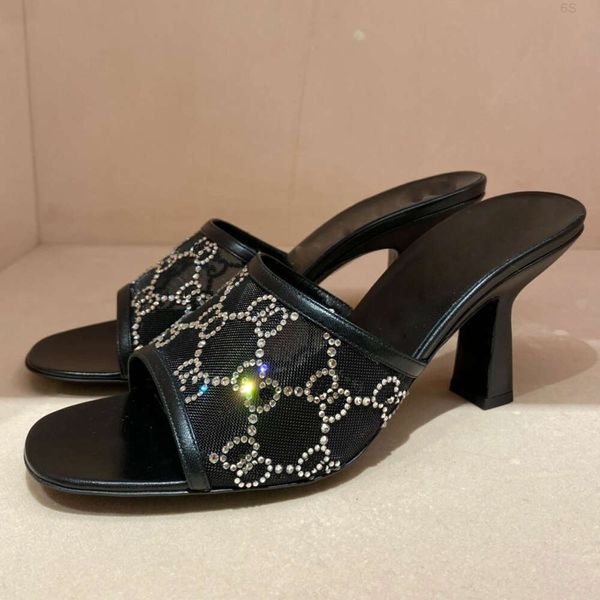 6s Novedad zapatillas diseñadores sandalias moda gasa diamantes de imitación sandalia a cuadros para mujer 75 cm tacón alto mujer diseñador zapato fábrica calzado de calidad superior