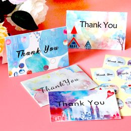 6sets Ink Painting Style Ensembles de cartes de remerciement avec autocollants d'enveloppe Cartes de notes pour le mariage d'anniversaire Baby Party Multipack