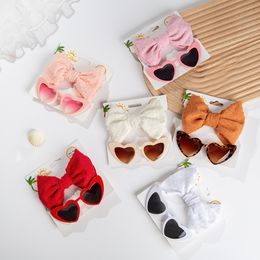 6 ensembles/lot rétro coeur forme bébé lunettes de soleil bandeaux ensemble points suisses Nylon cheveux bandes enfants lunettes de soleil enfants grand arc bandeaux