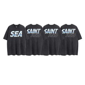 6spd Nieuwe Stijl T-shirts voor Mannen en Vrouwen Mode Ontwerper Saint Michael Zomer Wassen Zwart Letter Print Korte Mouw Casual Losse Veelzijdig