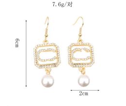 6Style 18k Gold plaqué designer les lettres d'oreille de boucles d'oreille étalon cristal géométrique de luxe Femmes Righine Pearl Wedding Party Jewerlry Accessoires
