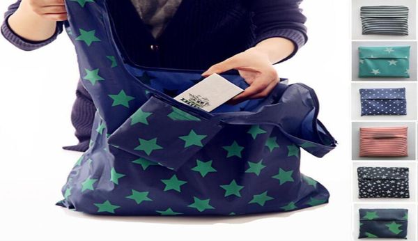 6 estilos bolsas de compras reutilizables plegables almacenamiento ecológico bolsos de comestibles bolso de mano con estampado de puntos y rayas de estrellas 5335cm5079462