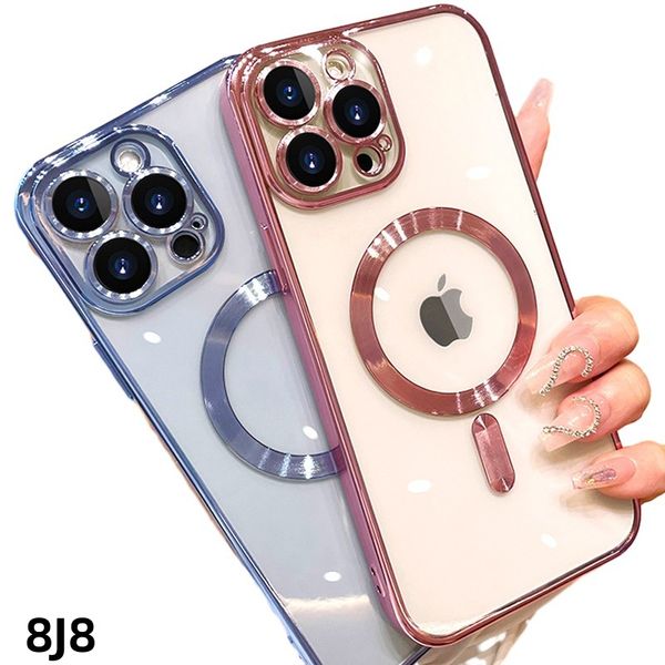 6T Fashion Étui de chargement sans fil magnétique transparent pour iPhone 15 14 Plus 13 12 11 Pro Max Placage Couverture en silicone souple Samsung S22 Plus S23 Ultra JTD