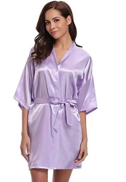 6v1s Sexy Pajamas RB032 2018 Nouveau Silk Kimono Robe Bathrobe Femmes Silk Bridesmaid Robes Sexy Navy Blue Robes Satin Robe Dames Dames Boucons 2404101
