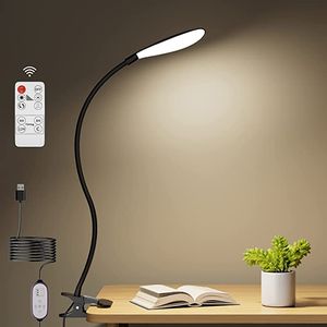  Lámpara de mesa con Clip de 6W,  luz LED de escritorio con 10 brillos, luz de lectura para el cuidado de los ojos con Clip y mando a distancia para estudiar, luz nocturna de trabajo