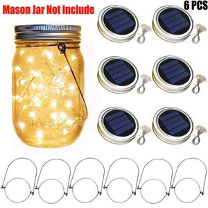 6X Solaire Led Fée Lumière Extérieure Mason Jar Bouteille Couvercle Guirlande Lumineuse LED Guirlande Colorée De Mariage De Noël Jardin Décor Lanterne 211104