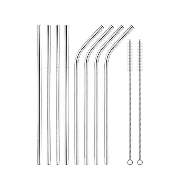 6x241 MM 304 En Acier Inoxydable Paille Réutilisable Home Party Bar De Mariage Outils À Boire Barware 3 pcs Paille inclus brosse ensemble 0704