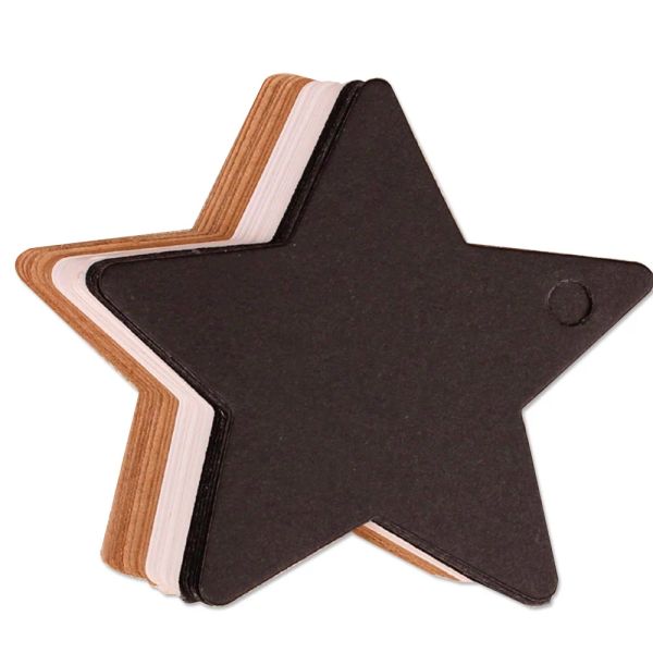 Etiquetas de papel de Kraft de 6x6cm Pequeña lista de precios de estrella de cinco puntas Tarjetas negras con tarjeta blanca hecha a mano marcadores de papel hecho a mano