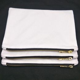 6x9in sac de maquillage en toile de coton blanc blanc 12oz avec fermeture éclair noir-or doublure en or sac cosmétique en coton blanc pour impression de peinture bricolage en s234T