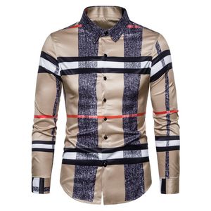 6XL 2022 Business Casual Plaid Shirt Mannen Formele Werkkleding Trouwjurk Slanke Sociale Party Kleding Kaki Geruit Shirt247F