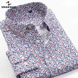 6XL 7XL 8XL 9XL 10XL Shanbao Merk Oversized Size Heren Herfst Casual Langoverhemd Geometrisch Patroon Gedrukt Klassiek Shirt 210705