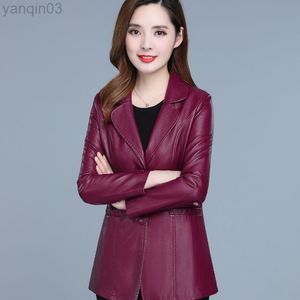 6XL 7XL Plus La Taille Printemps Automne Faux Veste En Cuir Femmes Chaqueta Mujer Slim PU Manteau En Cuir Femmes Rouge Noir Biker Veste L220801