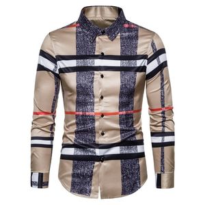 6XL Camisa a cuadros informal de negocios Ropa de trabajo formal para hombres Vestido de novia Ropa de fiesta social delgada Caqui a cuadros 220309