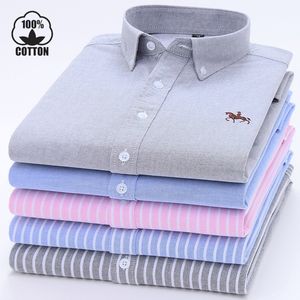 6XL New Cotton Oxford Mens Shirts For Man Long Sleeve Casual Dress Shirt Men Embroidered Without Pocket Button Social Clothing