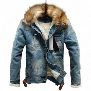 6xl hiver épaissir chaud hommes Denim Jakcet décontracté manteau polaire Vintage surdimensionné col de fourrure hommes vestes vêtements F675 #