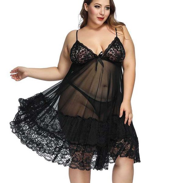 6XXL grande taille Lingerie Porno dentelle voir si femmes vêtements Ropa Sexy Para El Sexo robe vêtements de nuit robe de nuit 210924