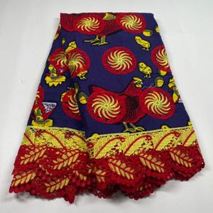 6Yards/Lot beau motif de cire imprimée en tissu de coton multicolore et dentelle africaine Soluble dans l'eau pour s'habiller WB1
