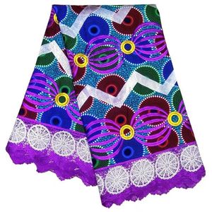 Tissu africain violet soluble dans l'eau, 6Yards/pièce, avec fond bleu, dentelle de coton imprimée pour robe, meilleure vente, LBL39-4