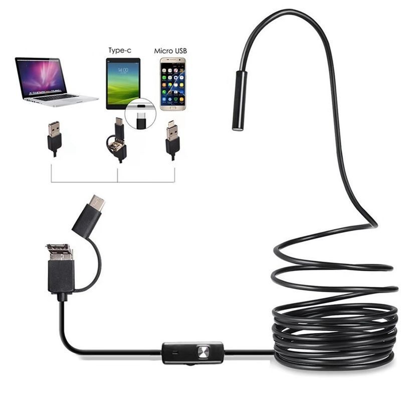 7.0/5.5 MM IP67 Waterproof Endoscope Camera 6 LEDs Adjustable USB Android Flexible Inspection Borescope Cameras for Phone PC