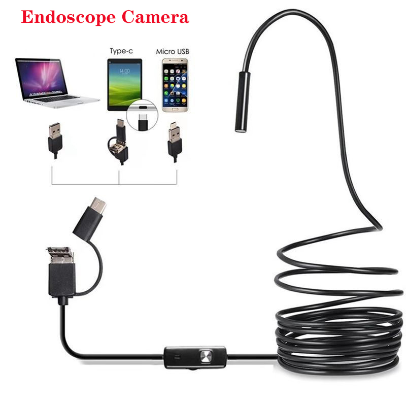7.0/5.5 MM IP67 Caméra Endoscope Étanche 6 LED Réglable USB Android Caméras Endoscope D'inspection Flexibles pour Téléphone PC