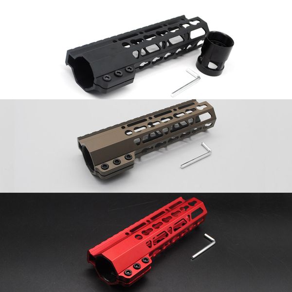 7 '' Negro / Rojo / Tan Clamping Slim Ultraligero Keymod Handguard Flotador Libre Picatinny Rail Mount Steel Barril Nut Envío Gratis