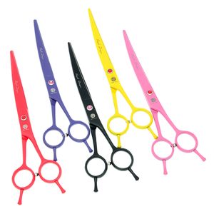 7.0Inch Purple Dragon Cutting Curved Scissors JP440C Professional Stainless Steel Pet Scissors for Dog Grooming Shears Dog Supplies ,LZS0652