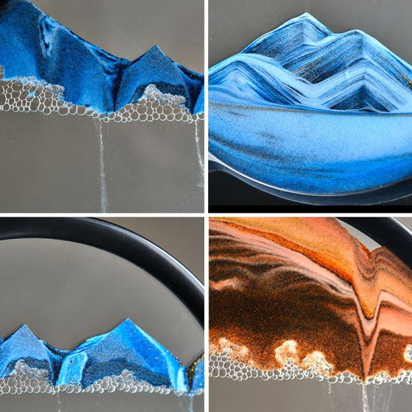 7/12 pouces Dynamic Art Picture circulaire Moving Sherglass 3D Mountain View Display Fluent Sand Painting Desktop Decoration