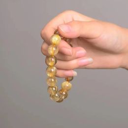 7-14 mm Natural Gold Rutilated Quartz Peeds Stone Beads Unisex Pulsera Mujeres Joyas de piedra de cristal Decoración de brazaletes