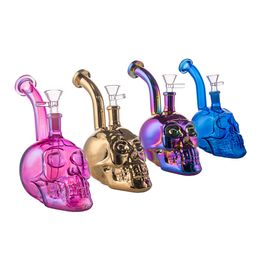 7,2 pouces Design de crâne accrocheur Bong en verre coloré Pyrex épais Dab Rig Bubbler Pipe à eau Narguilé avec bol en verre de 14 mm Accessoire de fumée pour herbes sèches H5368