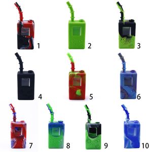 7.3 inch games speler doos vierkant siliconen vorm pijp met glazen kommen olie brander siliconen water bong kruid vaporizer dab rig fre