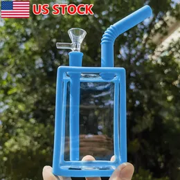 La botella azul de la bebida de la cachimba de 7.3 pulgadas Bong el tubo de agua que fuma de cristal del silicón Shisha