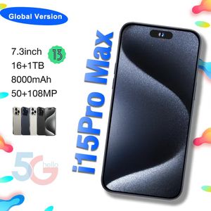 7.3 inch i15 Pro Max mobiele telefoons smartphone 4G LTE 5G Smartphones 16GB RAM 1TB Camera 48MP 108MP Face ID GPS Octa Core Android Mobiele telefoon Hoge configuratie