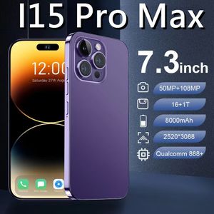 Écran tactile de 7,3 pouces I15Promax Android Smartphone Écran de couleur 4g 8 Go 12 Go 16 Go RAM 256 Go 512 Go 1 To Rom HD Screen Gravity Capteur 8000mAh Top Haute qualité