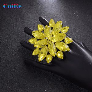 7.3CM luxe brillant grands anneaux de cristal de verre pour les femmes strass jaune vif bijoux pour accessoires de mariage cadeau de Noël 240123