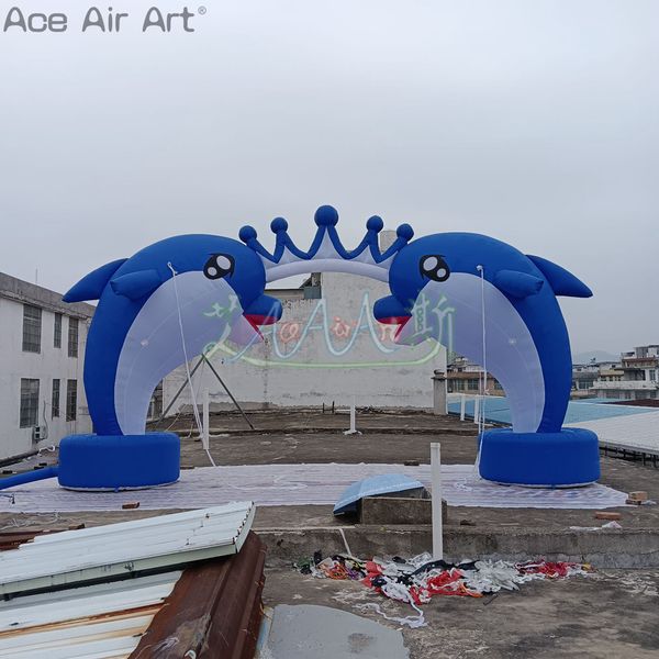 Entrada de arco de animales inflable de bienvenida al zoológico con arco de delfines de 7,3 mW para grandes eventos o decoración/promoción