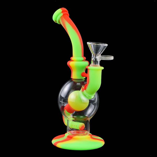 Pipe en verre en forme de boule conduites d'eau bongs en silicone dab rigs fumer narguilé bong filtrable barboteur en caoutchouc avec bol gratuit