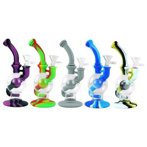 Pipe à eau en verre de 7,4 pouces bangs en silicone fumant des tuyaux de bang narguilé dab rigs en forme de boule avec bol gratuit pour le tabac