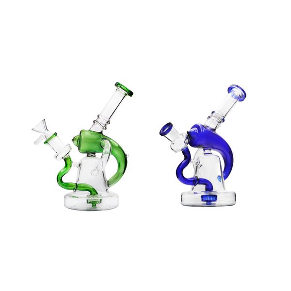 7.48inch 14mm Bent Neck Showerhead Perc Pipe à eau en verre Bong Dab Rig