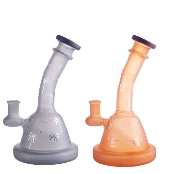 7,4 pouces de couleur gris et orange motifs givrés de haute qualité quartz tampon pipe à eau avec bol en verre accessoires pour fumer pour les narguilés H4966