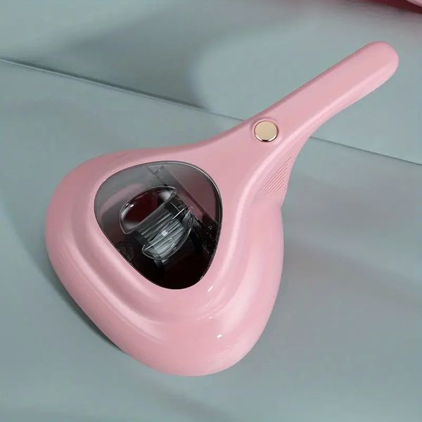 Eliminador de ácaros de mano con succión de 7.4V 10000Pa - Limpiador de colchas portátil, perfecto para aspirar polvo, pelo de mascotas y alfombras - Carga USB, rosa y blanco