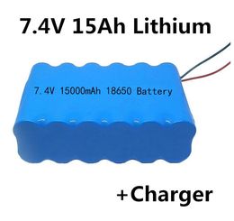 Batterie au lithium 7.4 V, 15ah, 18650, pour lampadaire solaire, outils électriques, perceuse sans fil, lampe de poche pour ordinateur portable + chargeur