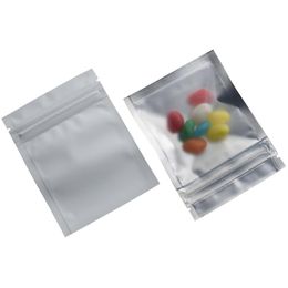 7 5 10 cm 100 unids / lote Blanco Claro Frente Plástico Mylar Foil Bag Sellado térmico Papel de aluminio Bolsa de embalaje de alimentos Cierre con cremallera Packagin2169