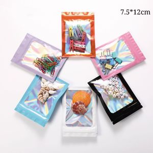 7.5*10cm Various Colors Transparent Front Packaging Gift Storage Bags 100pcs/lot Plastic Zip Lock Geocery Pouches with Tear Notch on Top