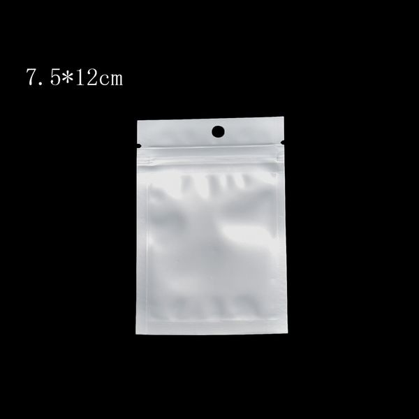 7,5*12 cm 200 unids/lote pequeña bolsa de embalaje de plástico con cierre frontal transparente blanco con cierre de cremallera bolsa de almacenamiento con cargador autosellado al por menor bolsas de polietileno